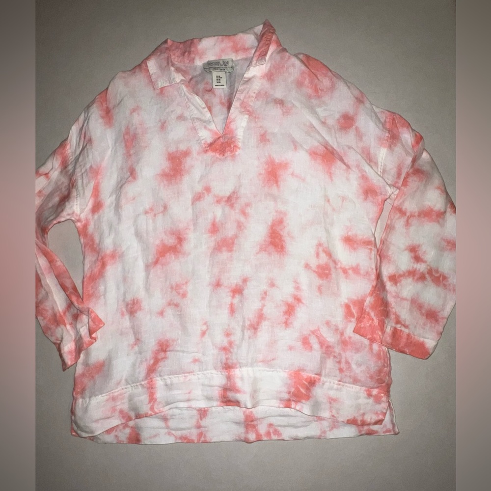 Rachel Zoe Linen Shirt Medium Tie Dye Pink White Barbie